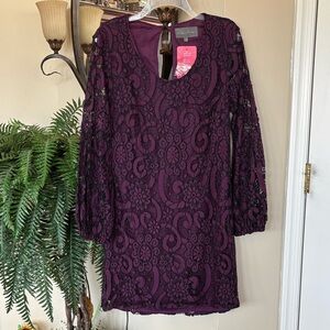 Brand New Sundays In Brooklyn Purple Joy Lined Lace Dress Scoop Neck Long Sleeve